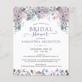 VattenfärgsBlommigt Lila Inbjudningskort för möhip