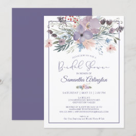 VattenfärgsBlommigt Lila Lilac Möhippa Inbjudningar