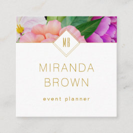 VattenfärgsBlommigt Lila Rosa ros Modern Fyrkantigt Visitkort