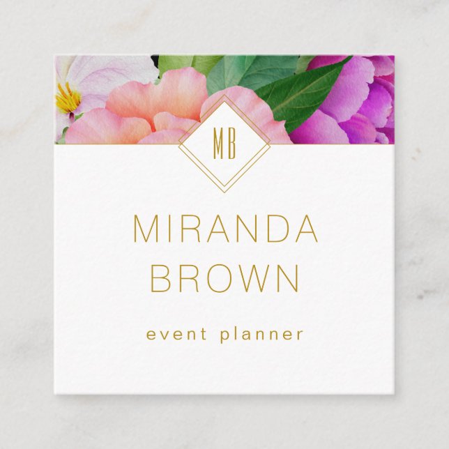 VattenfärgsBlommigt Lila Rosa ros Modern Fyrkantigt Visitkort (Framsida)