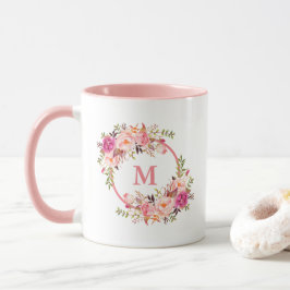 VattenfärgsBlommigt Monogram Rosa Mugg