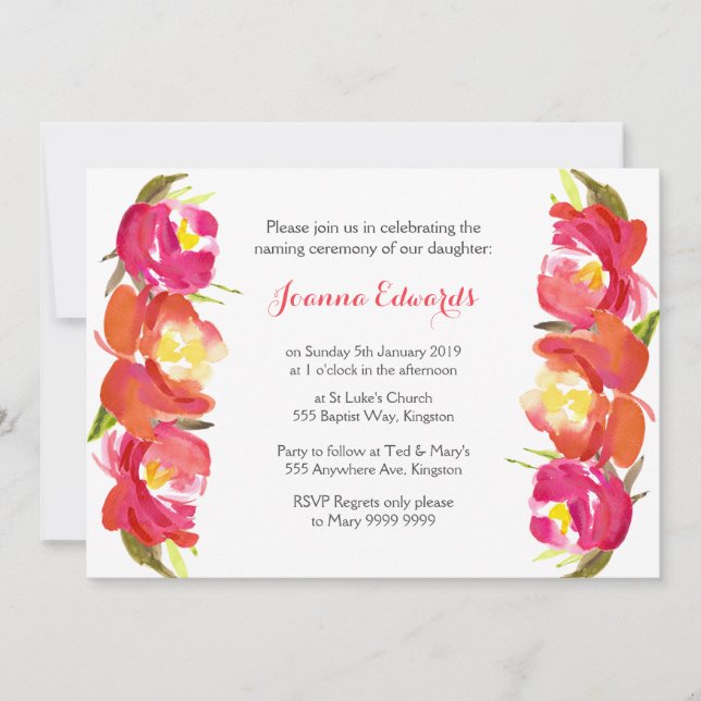 VattenfärgsBlommigt Naming Ceremony-Personlig Inbjudningar (Framsida)