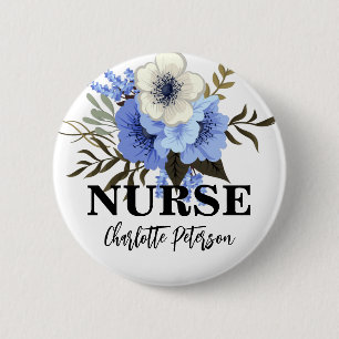 VattenfärgsBlommigt Nurse Namn bricka Knapp
