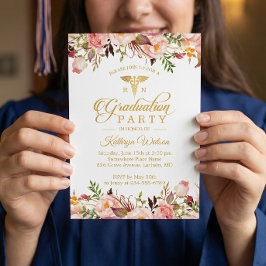 VattenfärgsBlommigt Nurse Student Photo Studenten Inbjudningar