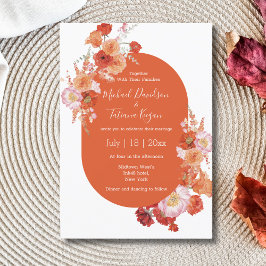 vattenfärgsblommigt orange rosa brun chic bröllop inbjudningar