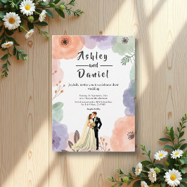 VattenfärgsBlommigt Romantic lite Elegant bröllop Inbjudningar