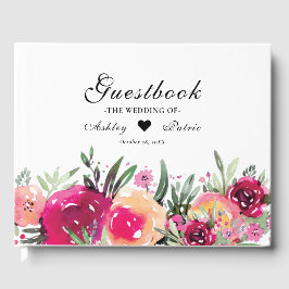 VattenfärgsBlommigt Rosa Bröllop Gästböcker