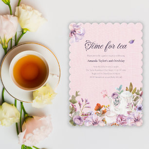 VattenfärgsBlommigt Rosa Garden Tea Party Birthday Inbjudningar