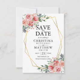 VattenfärgsBlommigt  Rosa Greenery Bröllop Spara Datumet
