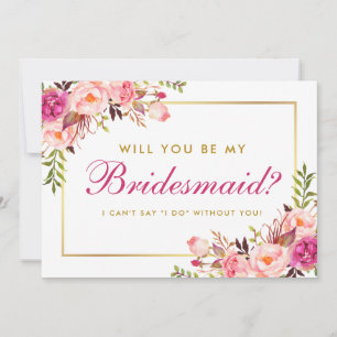 VattenfärgsBlommigt Rosa  Guld Bridesmaid HP Inbjudningar