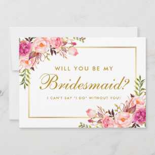 VattenfärgsBlommigt Rosa Guld Bridesmaid Inbjudningar
