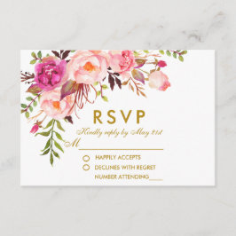VattenfärgsBlommigt Rosa Guld OSA Bröllop Kort