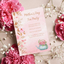 VattenfärgsBlommigt Rosa Mors dag Tea Party