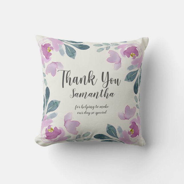 Vattenfärgsblommigt  Rosa Tack Kudde (Framsida)