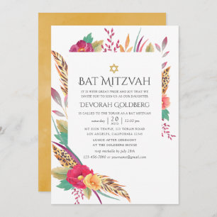 VattenfärgsBlommigt Safari Bat mitzvah Inbjudningar