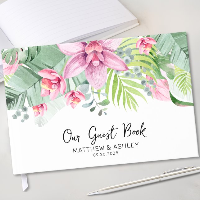 VattenfärgsBlommigt Tropical Bröllop Gästböcker (Watercolor Floral Tropical Wedding Guest Book)