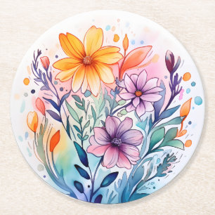 vattenfärgsblommigt underlägg papper rund