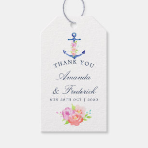 VattenfärgsBlommigten Nautical Bröllop Tack Presentetikett