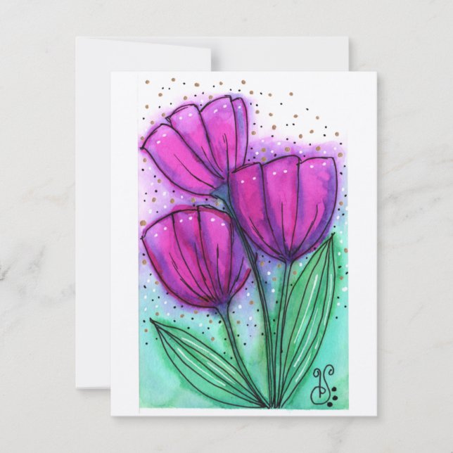 Vattenfärgsblommor-4 (4,25" x 5,5") - platta antec anteckningskort (Framsida)