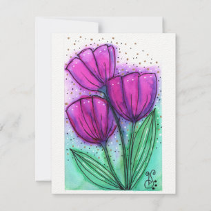 Vattenfärgsblommor-4 (4,25" x 5,5") - platta antec anteckningskort