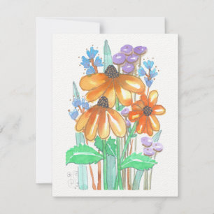 Vattenfärgsblommor-5 (4,25" x 5,5") - platta antec anteckningskort