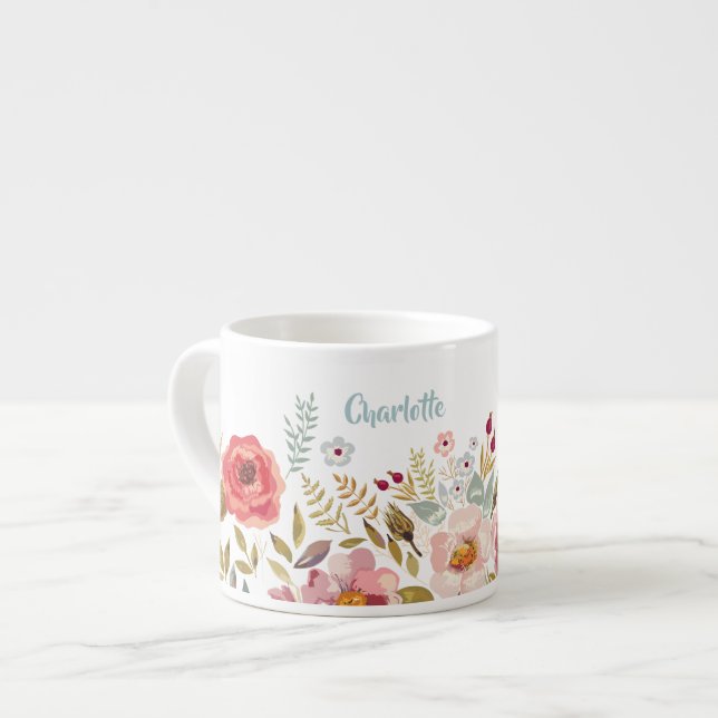 Vattenfärgsblommor Anpassningsbar Espresso Mugg el Espressomugg (Framsida vänster)