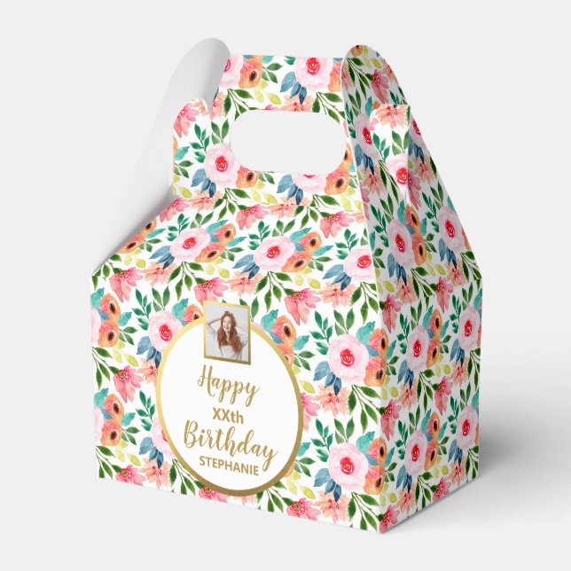 Vattenfärgsblommor, Anpassningsbar Photo, Grattis  Presentaskar (Framsidan Sidan)