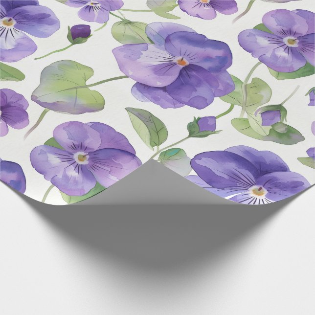 Vattenfärgsblommor av Lila Pansy-typ i Stil Presentpapper (Hörn)