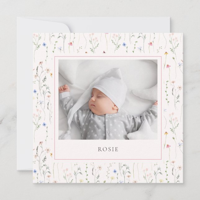 Vattenfärgsblommor Baby Birth Meddelande (Framsida)