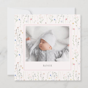 Vattenfärgsblommor Baby Birth Meddelande