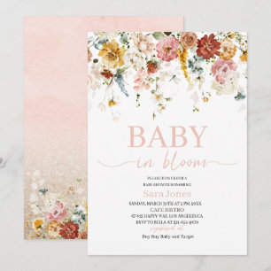 Vattenfärgsblommor Baby i blomman Baby Shower Invi Inbjudningar