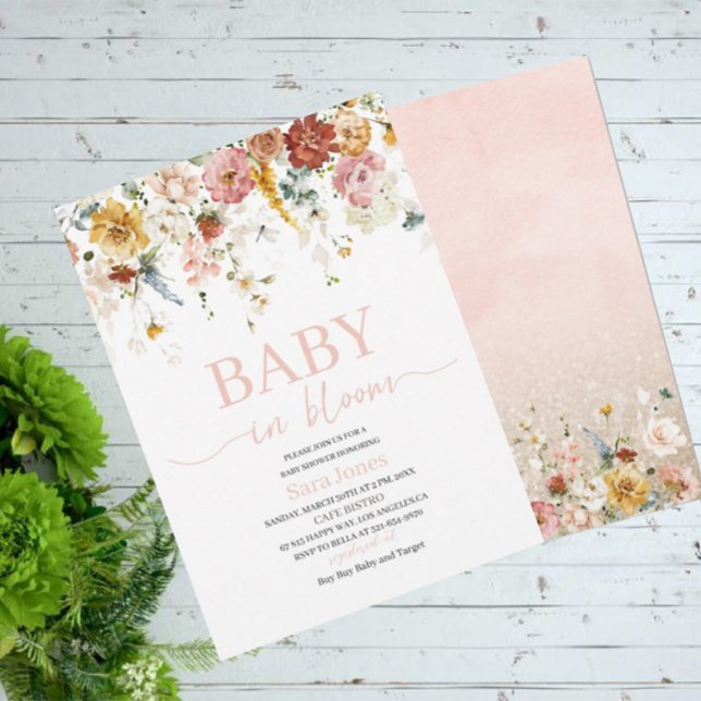 Vattenfärgsblommor Baby i blomman Baby Shower Invi Inbjudningar (Skapare uppladdad)