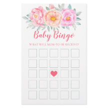 Vattenfärgsblommor Baby Shower Game Baby Bingo