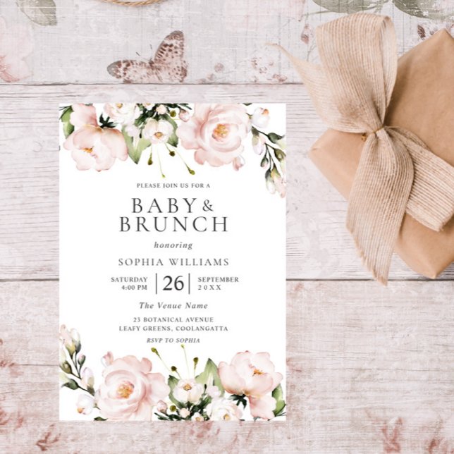  vattenfärgsblommor Babydusch Brunch Inbjudningar (Skapare uppladdad)
