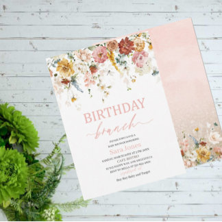 Vattenfärgsblommor Birthday brunch Baby Shower Inv Inbjudningar