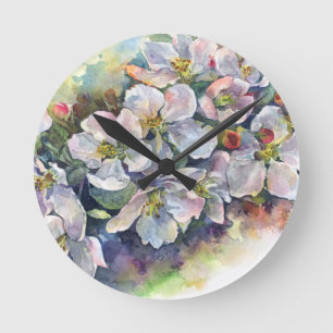 Vattenfärgsblommor blommande äpple träd bröllop rund klocka