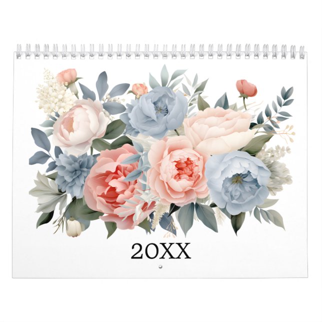 Vattenfärgsblommor Blommigt Flowers Grey Botanical Kalender (Omslag)