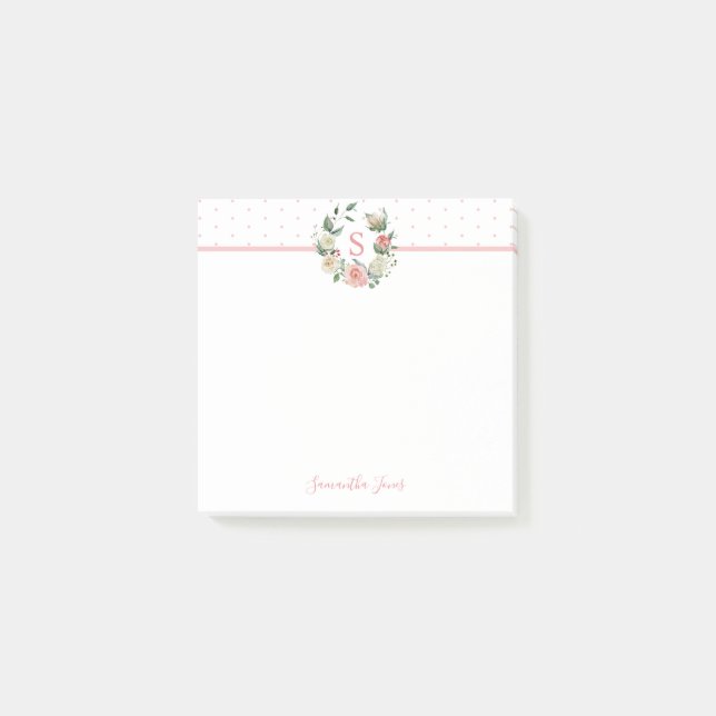 Vattenfärgsblommor, Blommigt Rosa ros Post-it Block (Framsida)