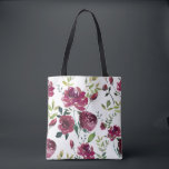 Vattenfärgsblommor | Blommönster Tygkasse<br><div class="desc">Blommigt av kvinnlig och elegant vattenfärg till säcken med burgunda ponnyer. Denna design finns i andra produkter.</div>