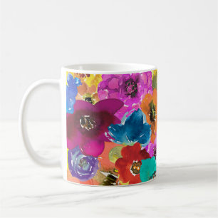 Vattenfärgsblommor Bright och Lycklig Mugg