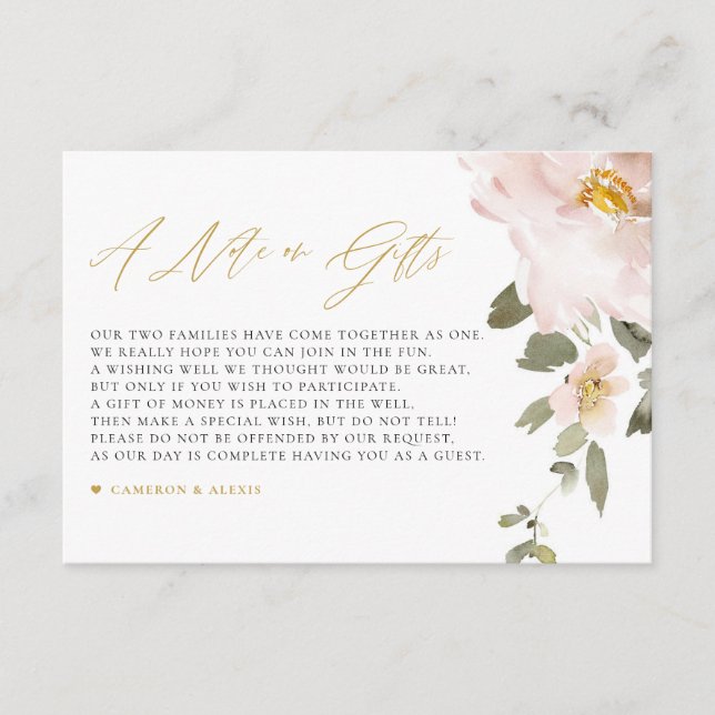  vattenfärgsblommor, Bröllop-not om gåvor Tilläggskort (Framsida)