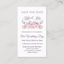 Vattenfärgsblommor-Bröllop-Rosa-Spara datum Visitkort