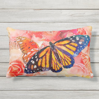 Vattenfärgsblommor & Bukt och monarch Butterflies Lumbarkudde