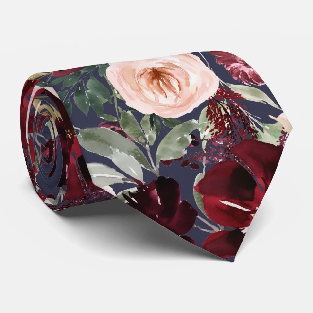Vattenfärgsblommor Burgundy  marinens halsband Tie Slips (Rullad)