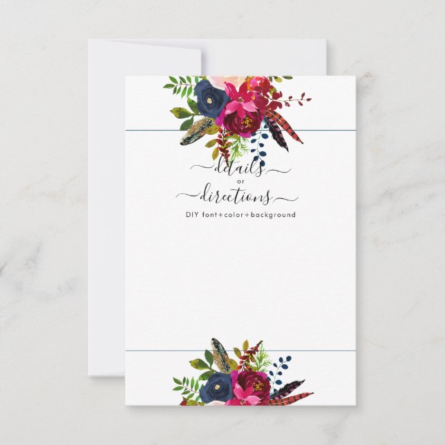  vattenfärgsblommor, Burgundy+Navy Meddelande (Framsida)