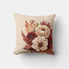 Vattenfärgsblommor-Cream och Röd- Kudde