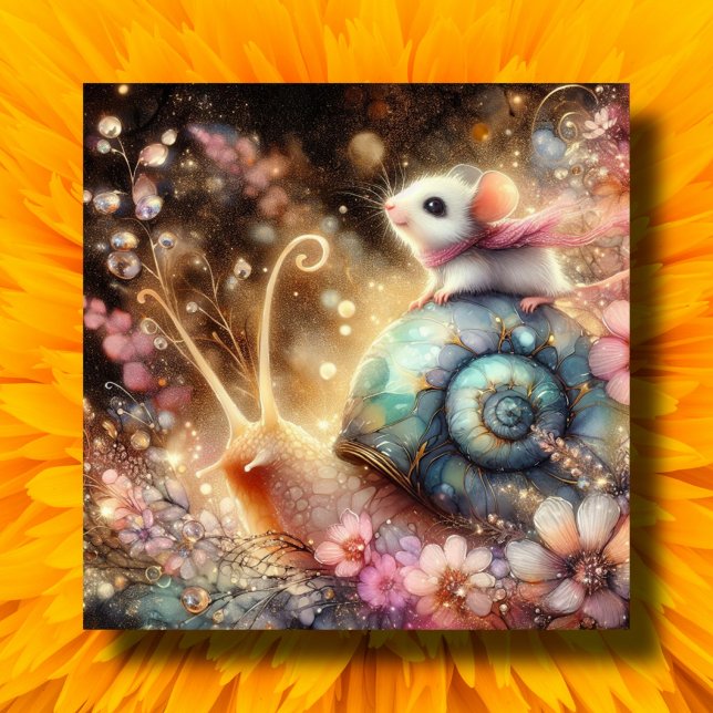 Vattenfärgsblommor Cute Mouse på Snigel Påsk Julkort (Skapare uppladdad)