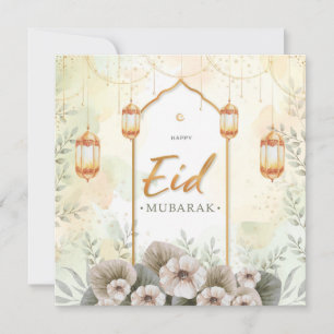 Vattenfärgsblommor Eid Mubarak Helgdag Card Julkort