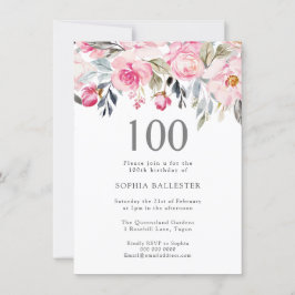  vattenfärgsblommor Elegant 100:e födelsedag Inbjudningar