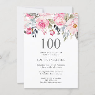 vattenfärgsblommor Elegant 100:e födelsedag Inbjudningar